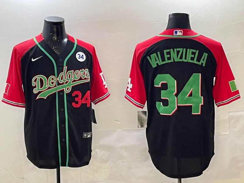 Men Los Angeles Dodgers 34 Valenzuela Black red Fashion 2025 Nike MLB Jersey style 4